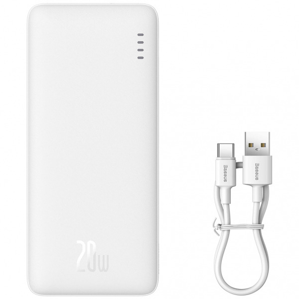 Baterie Externa Baseus Airpow, 10000mAh, 20W, QC + PD, 1 x USB-A - 1 x USB-C, Alba