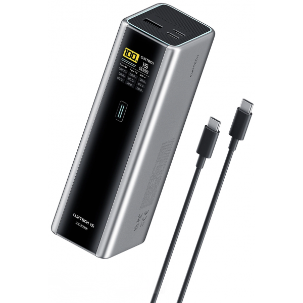 Baterie Externa Cuktech, 20000mAh, 210W, QC + PD, 1 x USB-A - 2 x USB-C, Gri CKPB200UGLGR