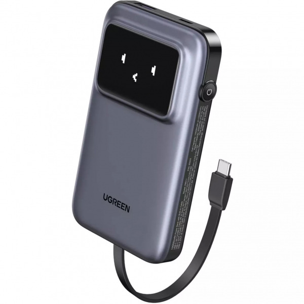 Baterie Externa UGREEN PB511 Uno, 10000mAh, 30W, QC + PD, 1 x USB-A - 2 x USB-C, Gri