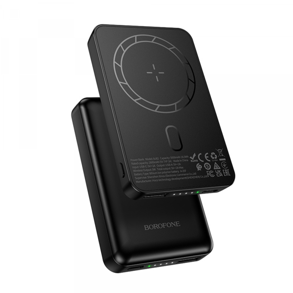 Baterie Externa Wireless Borofone BJ82 Dawn, 5000mAh, 10W, 1 x QI - 1 x USB-A, Neagra
