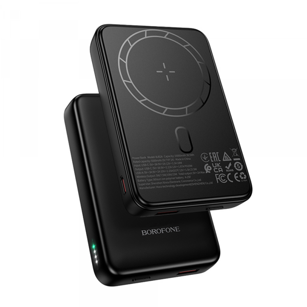 Baterie Externa Wireless Borofone BJ82A Dawn, 10000mAh, 22.5W, QC + PD + FQI, 1 x QI - 1 x USB-A - 1 x USB-C, Neagra