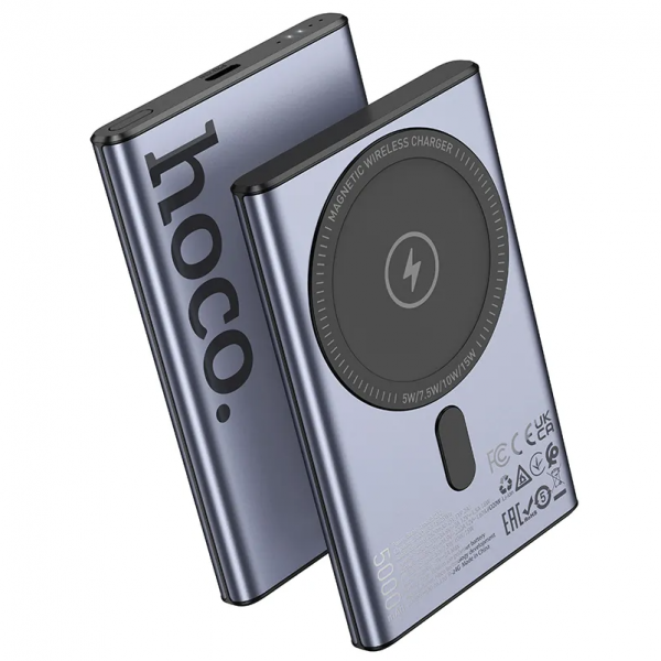 Baterie Externa Wireless HOCO Q32, 5000mAh, 20W, PD + FQI, 1 x QI - 1 x USB-C, Gri