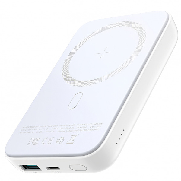 Baterie Externa Wireless Joyroom JR-W020, 10000mAh, 20W, QC + PD + FQI, 1 x QI - 1 x USB-A - 1 x USB-C, Alba