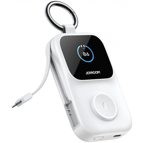 Baterie Externa Wireless Joyroom JR-W19, 5000mAh, 20W, QC + PD, 1 x Lightning - 1 x QI - 2 x USB-C, Alba