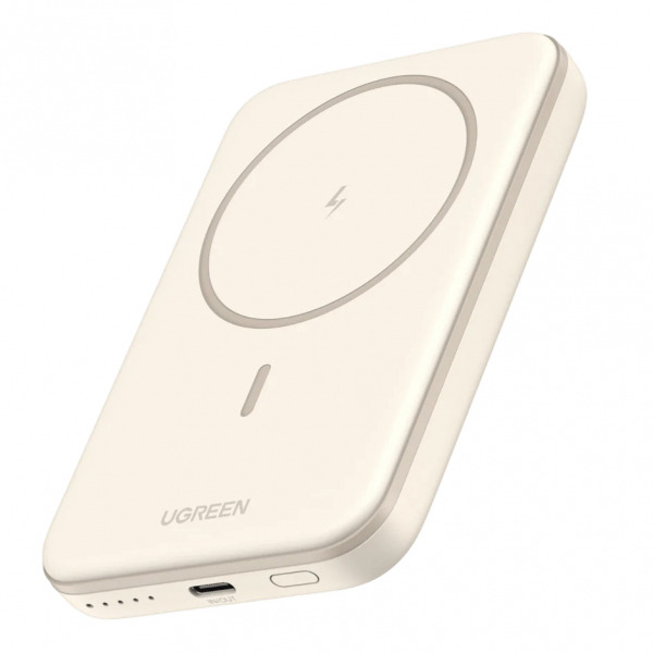 Baterie Externa Wireless UGREEN PB560, 5000mAh, 15W, PD + QI, 1 x QI - 1 x USB-C, Bej