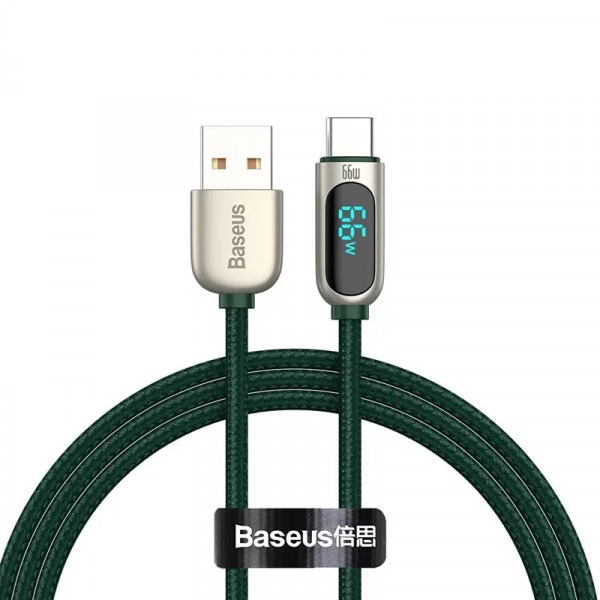 Cablu Date si Incarcare USB-A - USB-C Baseus Display, 66W, 1m, Verde CASX020006