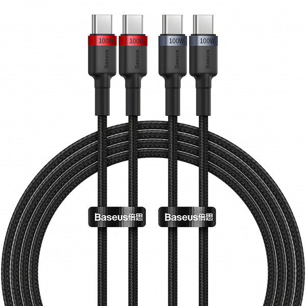 Cablu Date si Incarcare USB-C - USB-C Baseus Cafule, 100W, 1m, Rosu, Set 2 bucati P10318306003-00