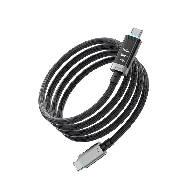Cablu Date si Incarcare USB-C - USB-C Cuktech CTC620P Display, 240W, 2m, Negru CCTC620POSBK