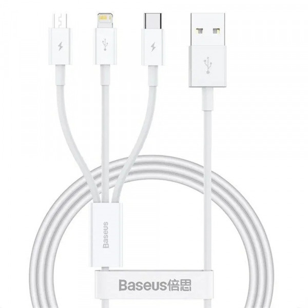 Cablu Incarcare USB-A - Lightning / microUSB / USB-C Baseus 3in1, 100W, 1.5m, Alb P10377705213-00