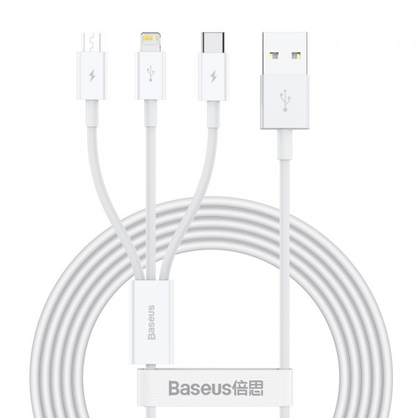 Cablu Incarcare USB-A - Lightning / microUSB / USB-C Baseus Superior 3in1 Series, 20W, 1.2m, Alb CAMLTYS-02