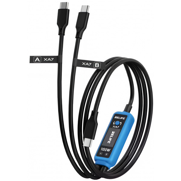Cablu Incarcare USB-C - 2 x USB-C Relife XA7 Display, 100W, 1.33m, Negru