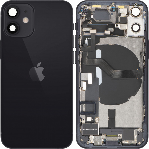 Capac Baterie Apple iPhone 12 mini, Cu Carcasa Mijloc, Full Parts, Negru, Swap Premium