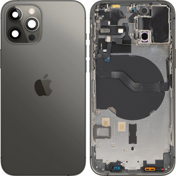 Capac Baterie Apple iPhone 12 Pro, Cu Carcasa Mijloc, Negru (Graphite), Swap Premium