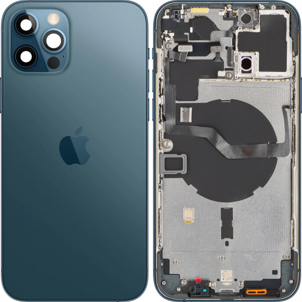 Capac Baterie Apple iPhone 12 Pro Max, Cu Carcasa Mijloc, Albastru (Pacific Blue), Swap Premium
