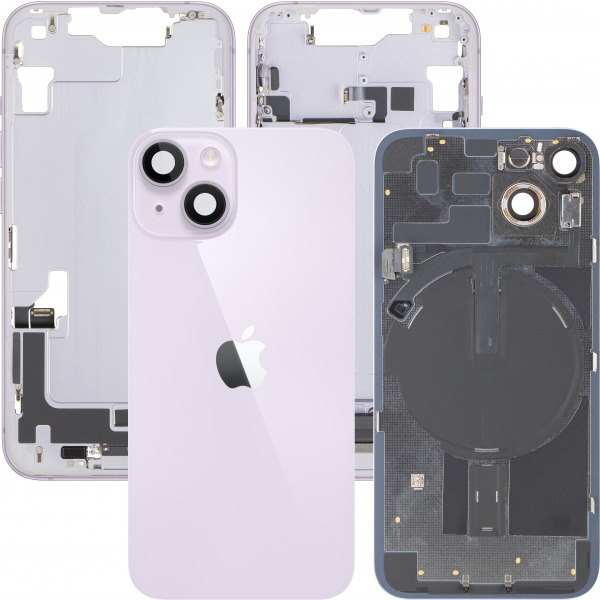 Capac Baterie Apple iPhone 14, Cu Carcasa Mijloc, Full Parts, Mov, Swap Premium