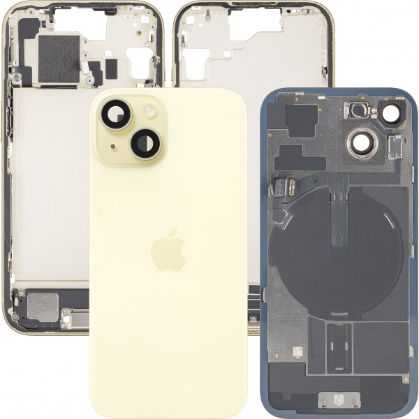 Capac Baterie Apple iPhone 15, Cu Carcasa Mijloc, Full Parts, Galben, Swap Premium