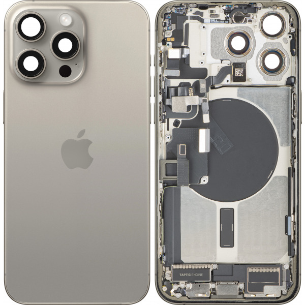 Capac Baterie Apple iPhone 15 Pro Max, Cu Carcasa Mijloc, Full Parts, Bej (Natural Titanium), Swap Premium