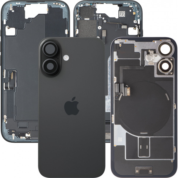 Capac Baterie Apple iPhone 16, Cu Carcasa Mijloc, Full Parts, Negru, Swap Premium