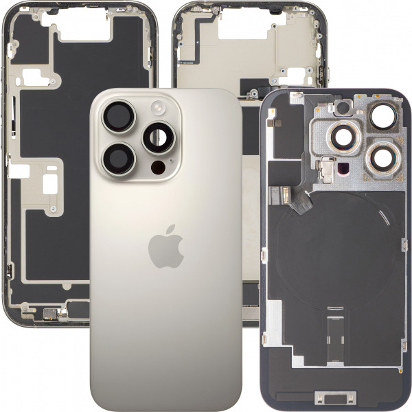 Capac Baterie Apple iPhone 16 Pro, Cu Carcasa Mijloc, Full Parts, Bej (Natural Titanium), Swap Premium