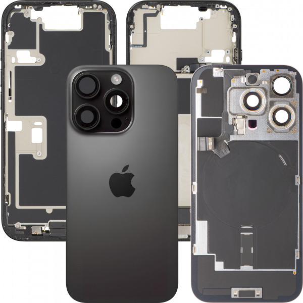 Capac Baterie Apple iPhone 16 Pro, Cu Carcasa Mijloc, Full Parts, Negru (Black Titanium), Swap Premium