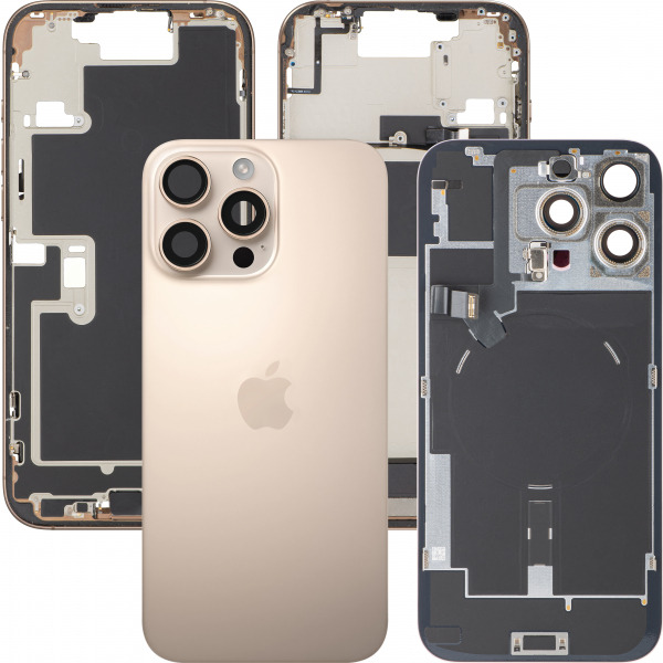 Capac Baterie Apple iPhone 16 Pro Max, Cu Carcasa Mijloc, Full Parts, Auriu (Desert Titanium), Swap Premium