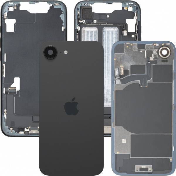 Capac Baterie Apple iPhone 16e, Cu Carcasa Mijloc, Full Parts, Negru, Swap Premium