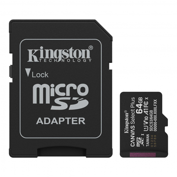 Card Memorie microSDXC Kingston Canvas Select Plus Android A1, 64Gb, Clasa 10 / UHS-1 U1, Cu Adaptor SDCS3/64GB
