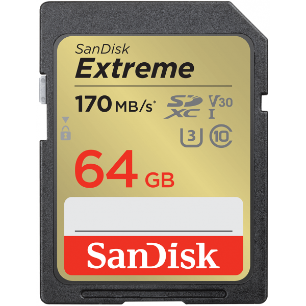Card Memorie SDXC SanDisk Extreme, 64Gb, Clasa 10 / UHS-1 U3 SDSDXV2-064G-GNCIN