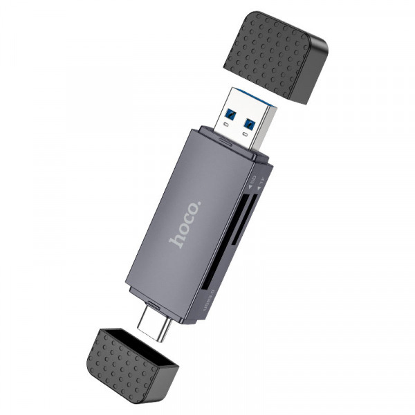 Cititor Card USB 3.0 / USB-C HOCO HB45, SD - microSD, Gri