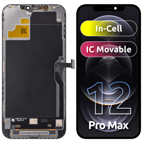 Display cu Touchscreen JK pentru Apple iPhone 12 Pro Max, cu Rama, Versiune LCD In-Cell IC Movable, Negru