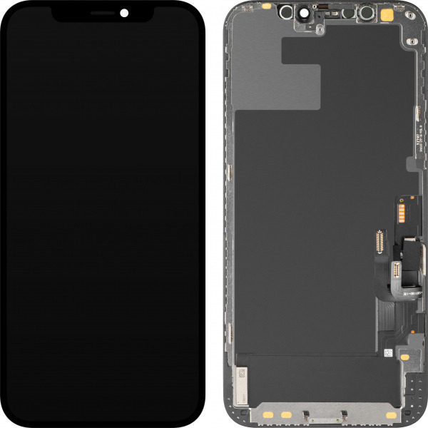 Display cu Touchscreen MP compatibil cu Apple iPhone 12 / 12 Pro, cu Rama, Versiune OLED Diagnostic, Negru