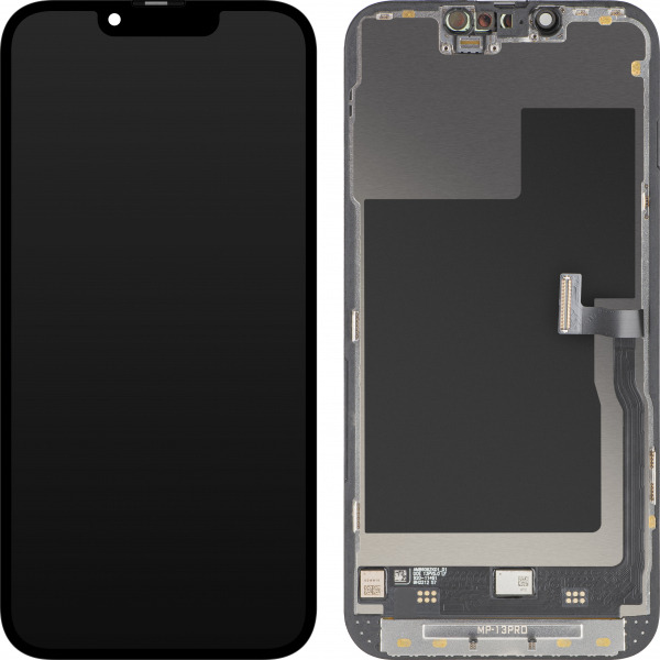 Display cu Touchscreen MP compatibil cu Apple iPhone 13 Pro, cu Rama, Versiune Premium Soft OLED FHD 120Hz Diagnostic, Negru