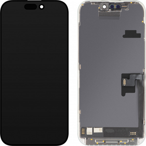 Display cu Touchscreen MP compatibil cu Apple iPhone 16 Pro, cu Rama, Versiune Soft OLED FHD 120Hz IC Movable, Negru