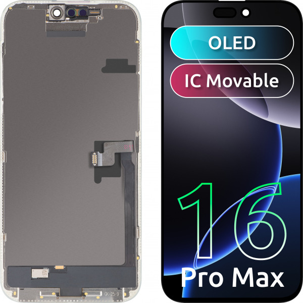 Display cu Touchscreen MP compatibil cu Apple iPhone 16 Pro Max, cu Rama, Versiune OLED FHD IC Movable, Negru