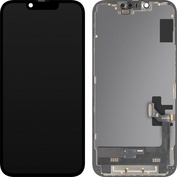 Display cu Touchscreen MP compatibil cu Apple iPhone 17e / 16e, cu Rama, Versiune Soft OLED FHD IC Movable, Negru