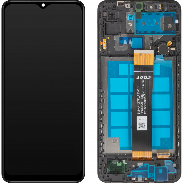 Display cu Touchscreen MP compatibil cu Samsung Galaxy A12 Nacho A127, cu Rama, Negru
