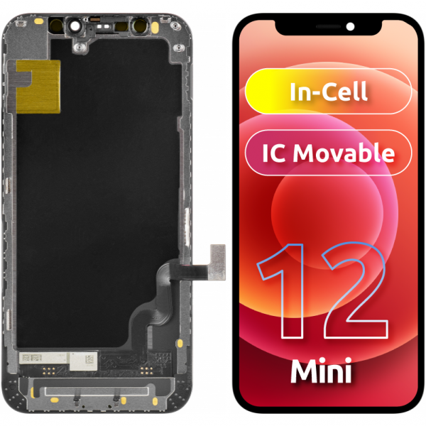Display cu Touchscreen ZY pentru Apple iPhone 12 mini, cu Rama, Versiune LCD In-Cell IC Movable, Negru
