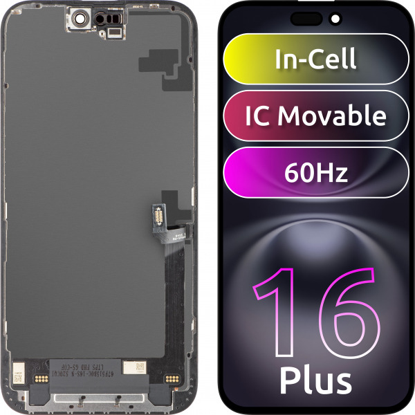Display cu Touchscreen ZY pentru Apple iPhone 16 Plus, cu Rama, Versiune LCD In-Cell IC Movable, Negru