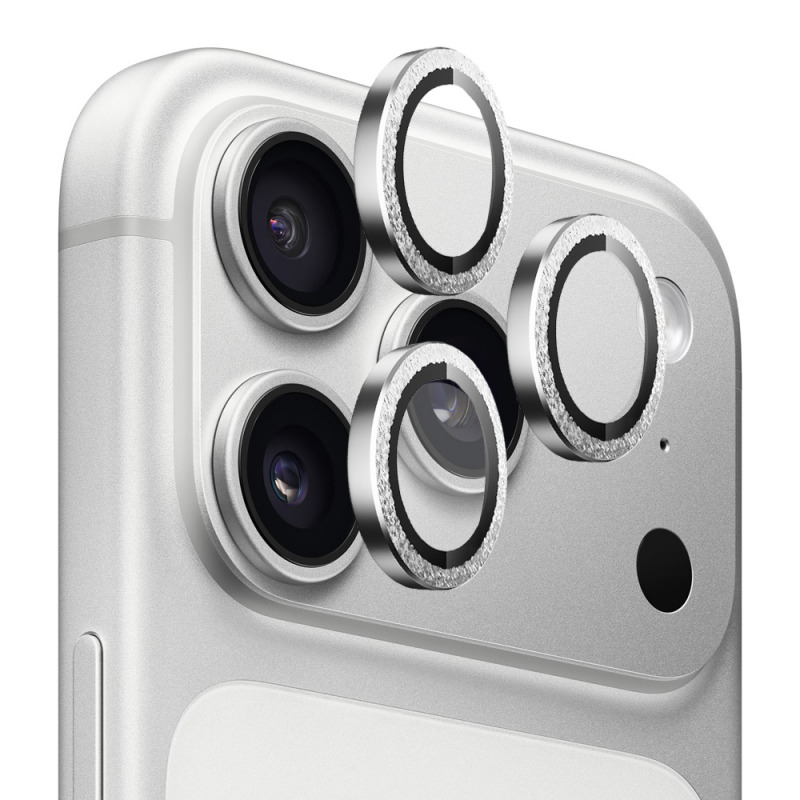 Folie de protectie Camera Spate Blueo Metal Frame Glitter pentru Apple iPhone 18 Pro / 18 Pro Max, Sticla Securizata, Argintie