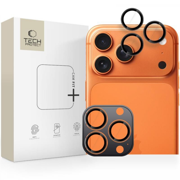 Folie de protectie Camera Spate Tech-Protect CamRing Fit+ pentru Apple iPhone 18 Pro Max / 17 Pro Max / 18 Pro / 17 Pro / 16 Pro Max, Sticla Securizata, Neagra