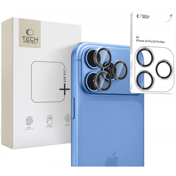 Folie de protectie Camera Spate Tech-Protect CamRing Fit+ pentru Apple iPhone 18 Pro / 18 Pro Max, Sticla Securizata, Transparenta