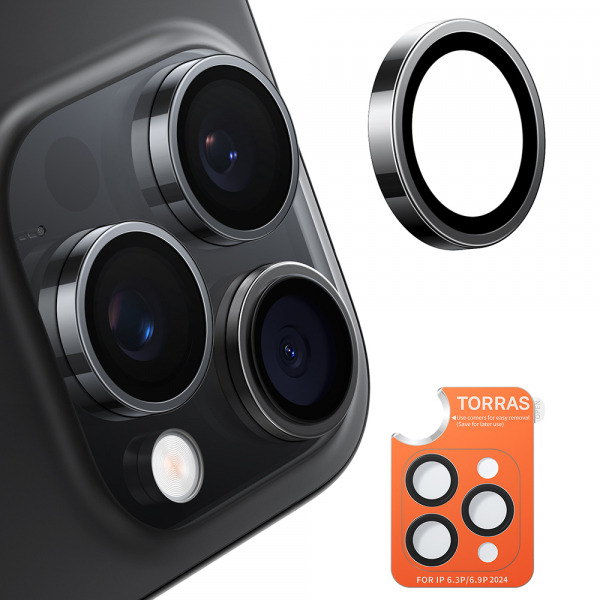 Folie de protectie Camera Spate Torras Lensguard pentru Apple iPhone 16 Pro Max / 16 Pro, Sticla Securizata, Neagra