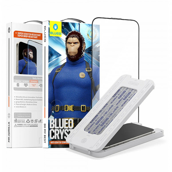 Folie de protectie Ecran Blueo Crystal Anti-Scratch Applicator pentru Apple iPhone 15 Pro Max, Sticla Securizata, Full Glue, Neagra