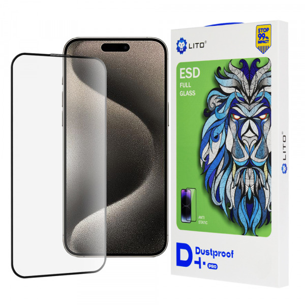 Folie de protectie Ecran Lito D+ Pro Dustproof pentru Apple iPhone 15, Sticla Securizata, Full Glue, Neagra