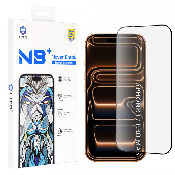 Folie de protectie Ecran Lito NB pentru Apple iPhone 18 Pro Max / 17 Pro Max, Sticla Securizata, Full Glue, Neagra