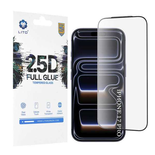 Folie de protectie Ecran Lito pentru Apple iPhone 18 Pro / 17 Pro, Sticla Securizata, Full Glue, 2.5D, Neagra