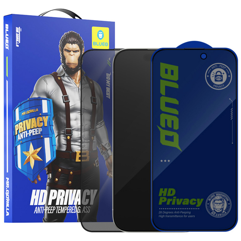 Folie de protectie Ecran Privacy Blueo Anti-Peep2 pentru Apple iPhone 14 Pro Max, Sticla Securizata, Full Glue