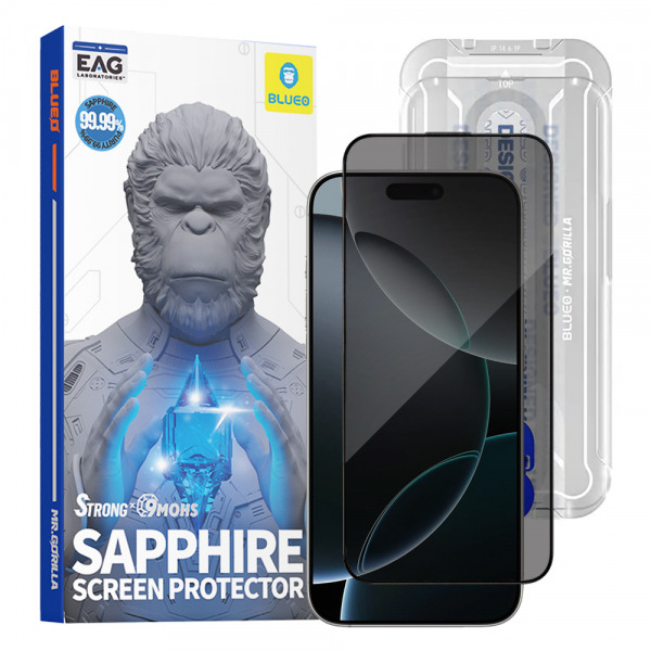 Folie de protectie Ecran Privacy Blueo Sapphire Applicator Pro pentru Apple iPhone 17 Pro / 17 / 16 Pro, Sticla Securizata, Full Glue