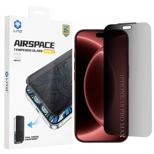 Folie de protectie Ecran Privacy Lito Airspace Border pentru Apple iPhone 18 Pro Max, Sticla Securizata, Full Glue