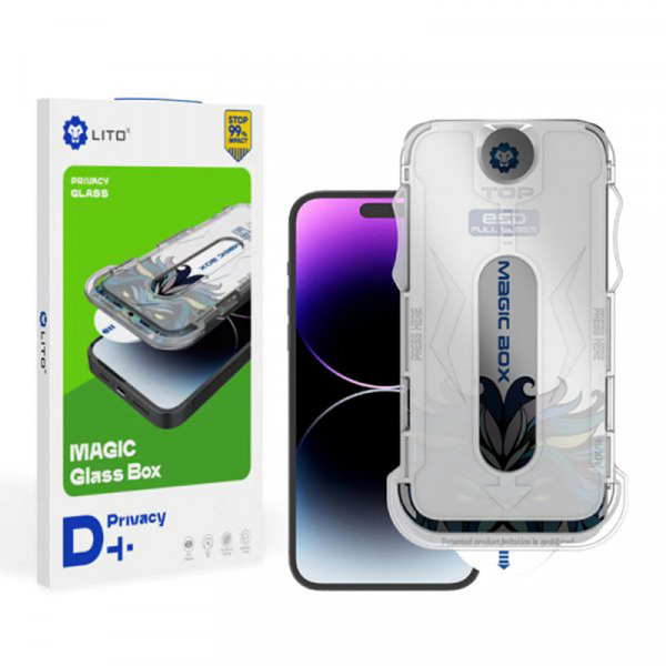 Folie de protectie Ecran Privacy Lito Magic Glass Box D+ Tools pentru Apple iPhone 15 Pro Max, Sticla Securizata, Full Glue